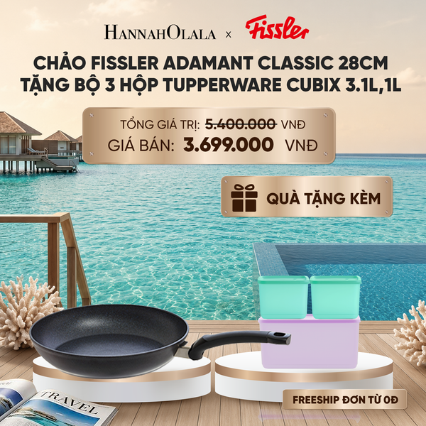  CHẢO FISSLER ADAMANT CLASSIC 28CM TẶNG BỘ 3 HỘP TUPPERWARE TRỮ KHÔ VÀ MÁT CUBIX 3.1L,1L_ D1847 