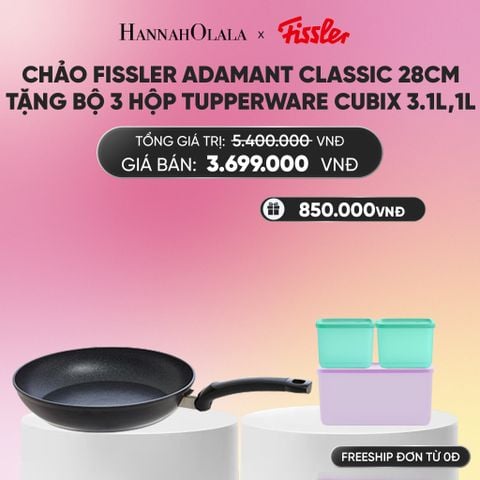  CHẢO FISSLER ADAMANT CLASSIC 28CM TẶNG BỘ 3 HỘP TUPPERWARE TRỮ KHÔ VÀ MÁT CUBIX 3.1L,1L_A1569 