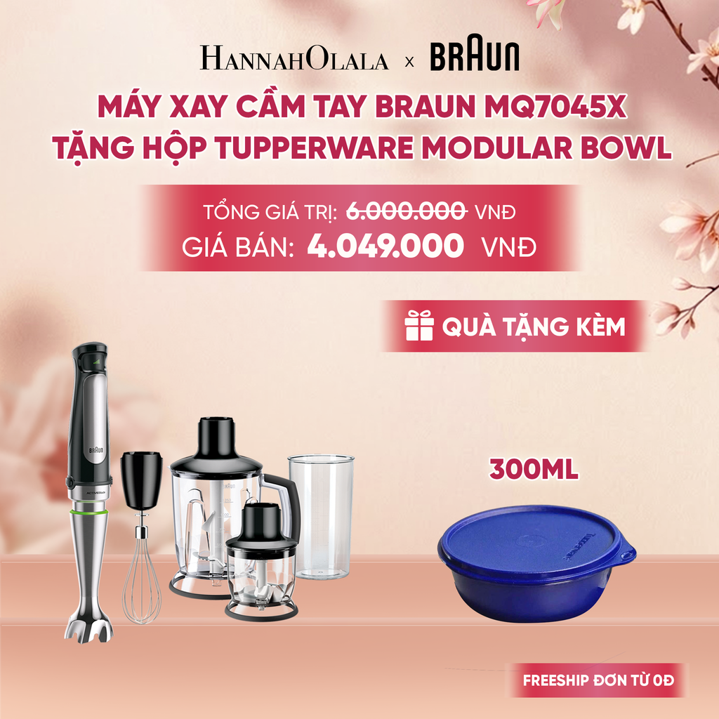  MÁY XAY CẦM TAY BRAUN MQ7045X TẶNG HỘP TRỮ KHÔ TUPPERWARE MODULAR BOWL 300ML - DEAL 20 - A2247 