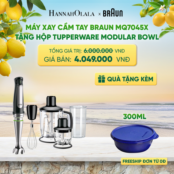  MÁY XAY CẦM TAY BRAUN MQ7045X TẶNG HỘP TRỮ KHÔ TUPPERWARE MODULAR BOWL 300ML - DEAL 20 
