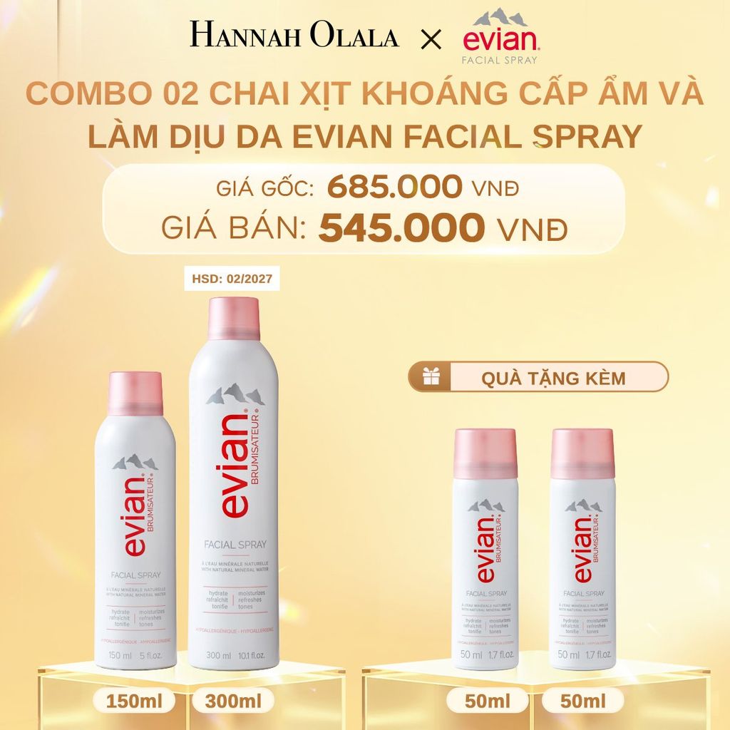  C355_DEAL 3: COMBO 2 CHAI XỊT KHOÁNG CẤP ẨM, LÀM DỊU DA EVIAN FACIAL SPRAY 150ML & 300ML 