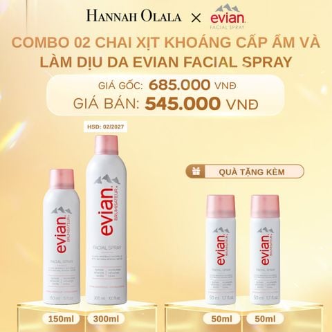  C355_DEAL 3: COMBO 2 CHAI XỊT KHOÁNG CẤP ẨM, LÀM DỊU DA EVIAN FACIAL SPRAY 150ML & 300ML 