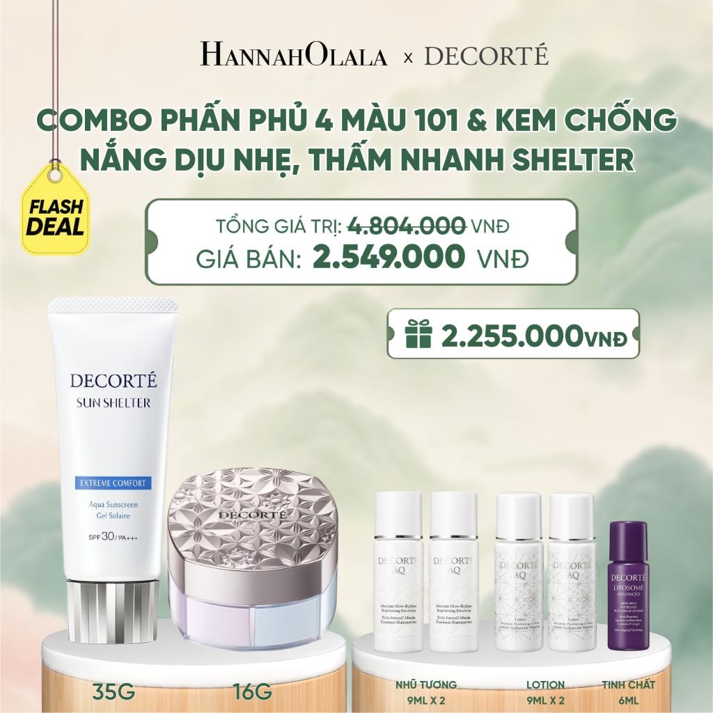  [FLASH DEAL] COMBO PHẤN PHỦ 4 MÀU 101 & KEM CHỐNG NẮNG DECORTÉ SHELTER - A470 