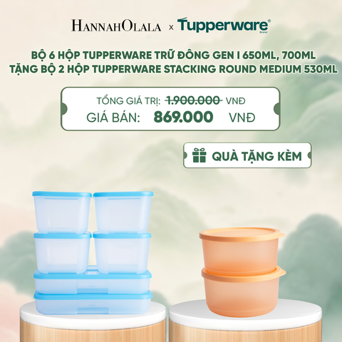  BỘ 6 HỘP TUPPERWARE TRỮ ĐÔNG GEN I 650ML, 700ML (TẶNG BỘ 2 HỘP ĐỰNG THỰC PHẨM TUPPERWARE TRỮ KHÔ VÀ MÁT STACKING ROUND MEDIUM 530ML) - DEAL 27 - A2046 