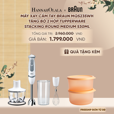  MÁY XAY CẦM TAY BRAUN MQ5235WH (TẶNG BỘ 2 HỘP ĐỰNG THỰC PHẨM TUPPERWARE TRỮ KHÔ VÀ MÁT STACKING ROUND MEDIUM 530ML) - DEAL 3 - A1525 