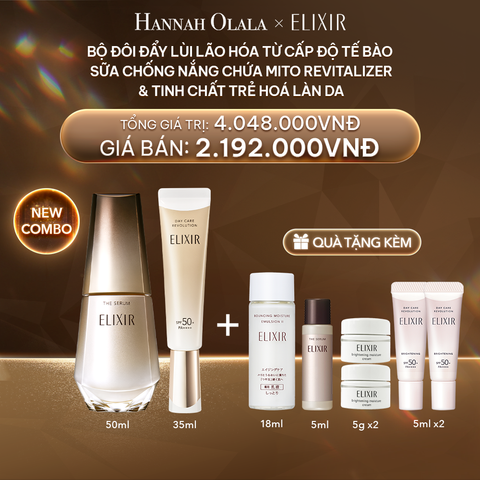  DEAL 7: COMBO SERUM KÍCH HOẠT TRẺ HÓA LÀN DA EIS THE SERUM AA 50ML & SỮA CHỐNG NẮNG PHỤC HỒI COLLAGEN TỪ CẤP ĐỘ TẾ BÀO ELIXIR THE SERUM 50ML + DAY CARE 35ML 