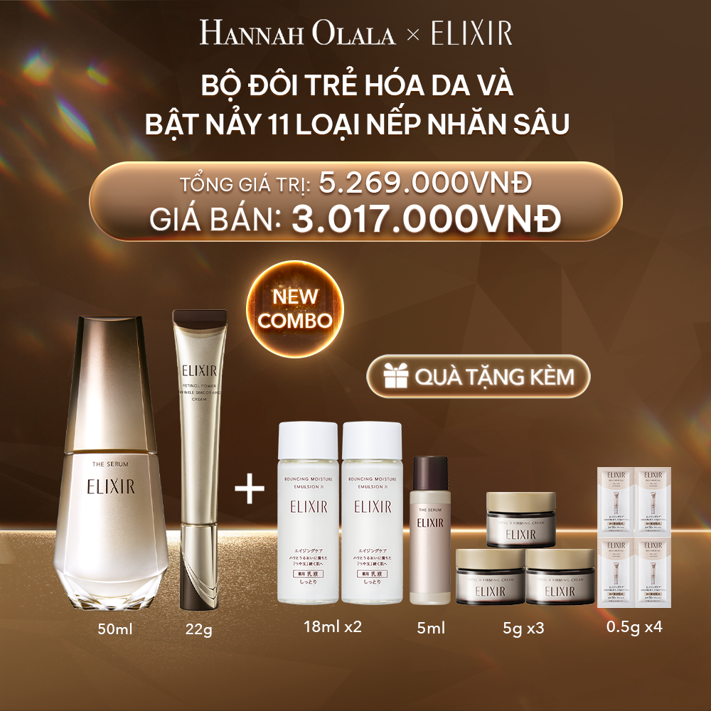  DEAL 9: COMBO SERUM KÍCH HOẠT TRẺ HÓA LÀN DA EIS THE SERUM AA 50ML & KEM DƯỠNG DA CẢI THIỆN 11 LOẠI NẾP NHĂN SÂU ELIXIR RETINOL POWER WRINKLE SMOOTHING CREAM 22G ( PHIÊN BẢN CẢI TIẾN MỚI) 