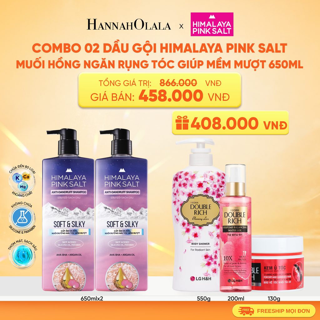  COMBO 02 DẦU GỘI HIMALAYA PINK SALT MUỐI HỒNG CHO DA ĐẦU NGỨA, NGĂN RỤNG TÓC GIÚP MỀM MƯỢT, ÓNG Ả 650ML 