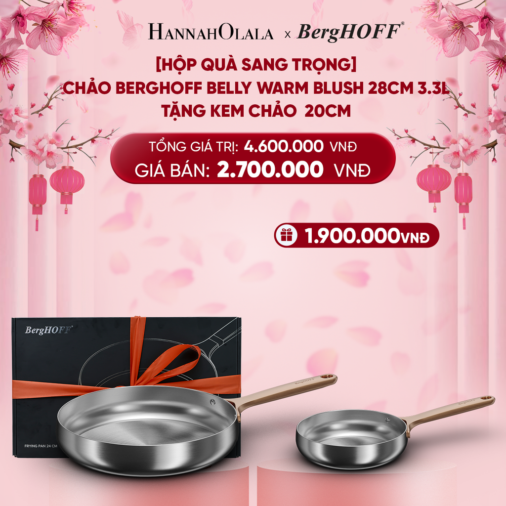  DEAL 7: [HỘP QUÀ SANG TRỌNG] CHẢO BERGHOFF BELLY WARM BLUSH  - TẶNG KÈM CHẢO 20CM 