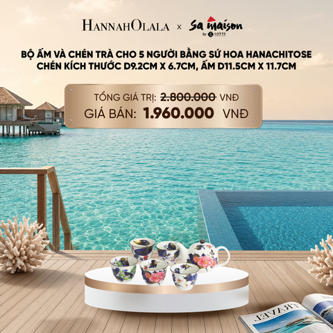  BỘ ẤM VÀ CHÉN TRÀ CHO 5 NGƯỜI BẰNG SỨ HOA HANACHITOSE, CHÉN KÍCH THƯỚC D9.2CM X 6.7CM, ẤM D11.5CM X 11.7CM - DEAL 9 
