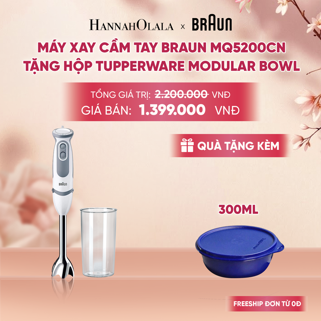 MÁY XAY CẦM TAY BRAUN MQ5200CN TẶNG HỘP TRỮ KHÔ TUPPERWARE MODULAR BOWL 300ML - DEAL 21 - A1534 