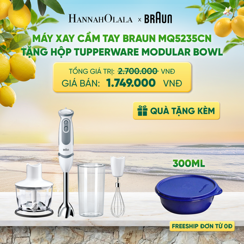  MÁY XAY CẦM TAY BRAUN MQ5235CN TẶNG HỘP TRỮ KHÔ TUPPERWARE MODULAR BOWL 300ML - DEAL 22 
