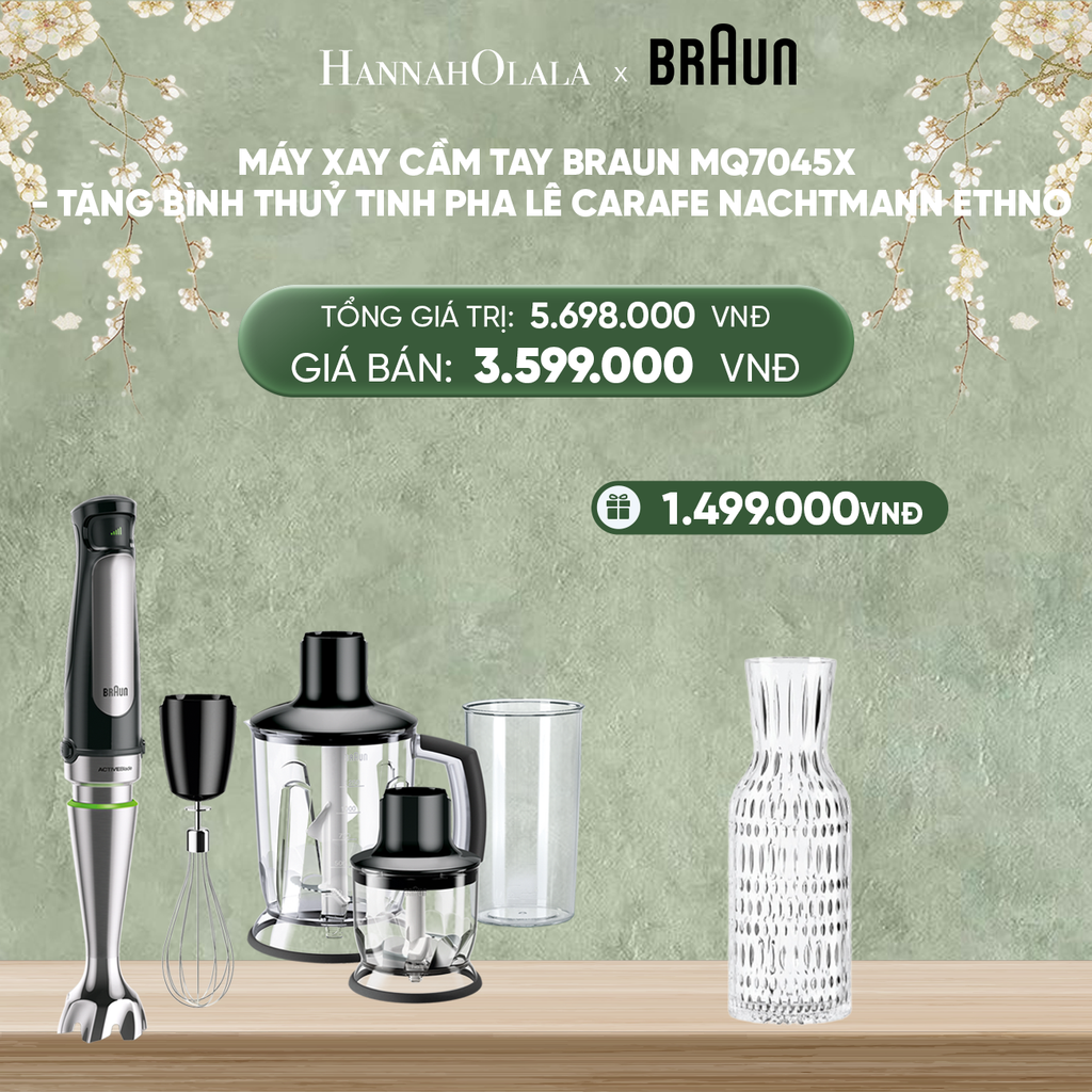  DEAL 6: MÁY XAY CẦM TAY BRAUN MQ7045X - TẶNG BÌNH THUỶ TINH PHA LÊ CARAFE NACHTMANN ETHNO 
