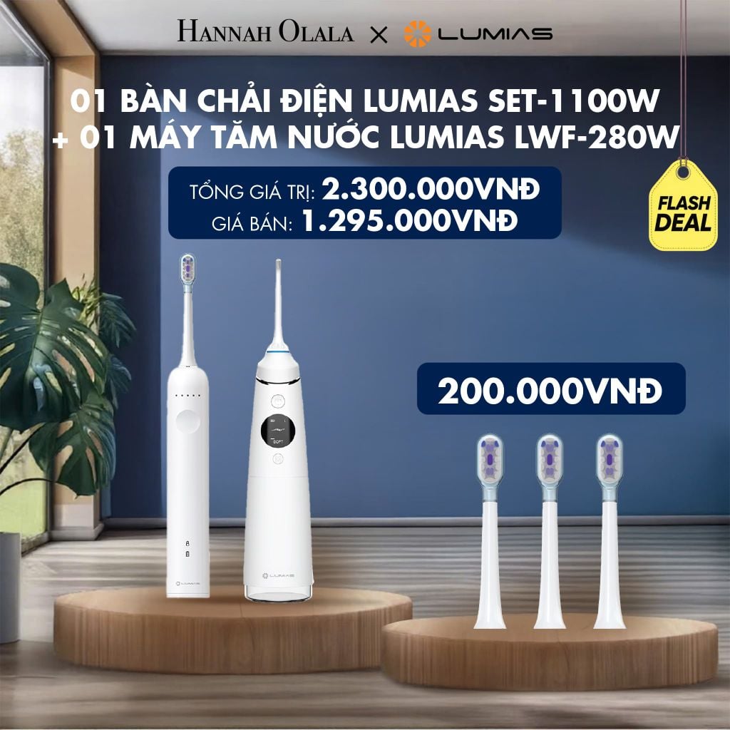  COMBO CHĂM SÓC RĂNG MIỆNG: 01 BÀN CHẢI ĐIỆN LUMIAS SET-1100W + 01 MÁY TĂM NƯỚC LUMIAS LWF-280W (DUNG TÍCH 280ML) - DEAL 4 