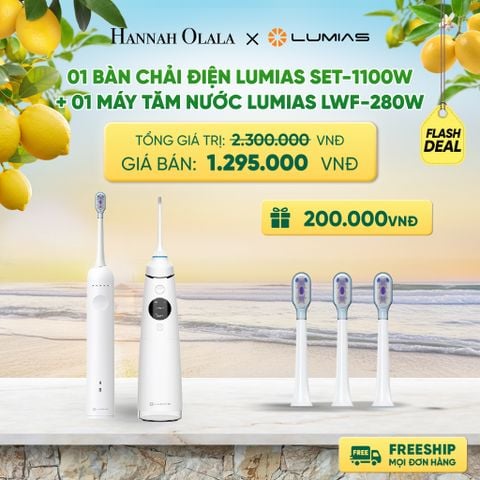  COMBO CHĂM SÓC RĂNG MIỆNG: 01 BÀN CHẢI ĐIỆN LUMIAS SET-1100W + 01 MÁY TĂM NƯỚC LUMIAS LWF-280W (DUNG TÍCH 280ML) DEAL 4: 