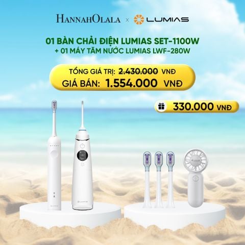  DEAL 5: COMBO CHĂM SÓC RĂNG MIỆNG: 01 BÀN CHẢI ĐIỆN LUMIAS SET-1100W + 01 MÁY TĂM NƯỚC LUMIAS LWF-280W (DUNG TÍCH 280ML) 