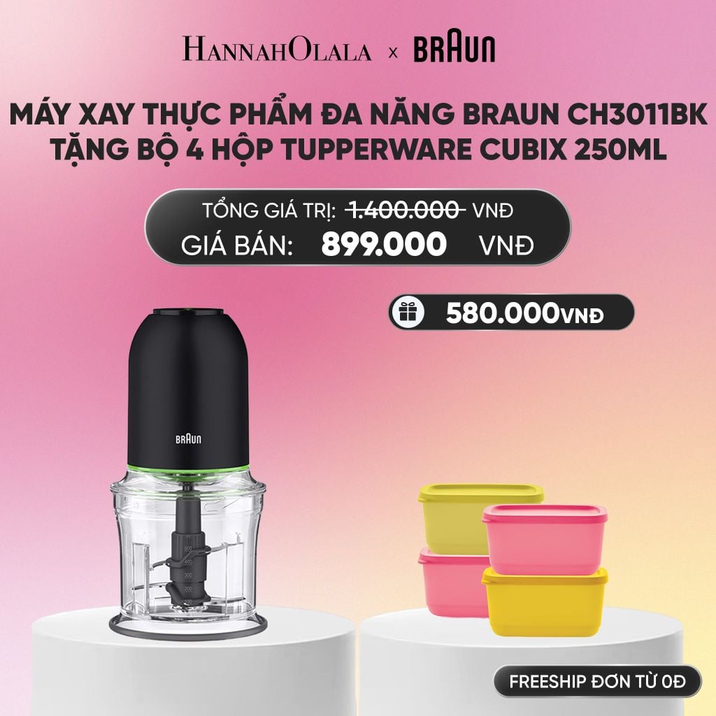  MÁY XAY THỰC PHẨM ĐA NĂNG BRAUN CH3011BK TẶNG BỘ 4 HỘP TUPPERWARE TRỮ KHÔ VÀ MÁT CUBIX 250ML_A2032 