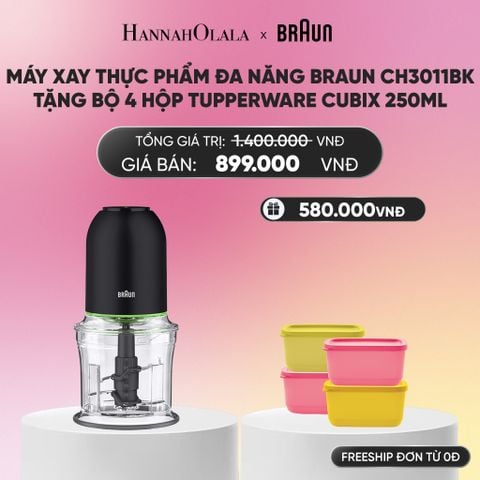  MÁY XAY THỰC PHẨM ĐA NĂNG BRAUN CH3011BK TẶNG BỘ 4 HỘP TUPPERWARE TRỮ KHÔ VÀ MÁT CUBIX 250ML_A2032 