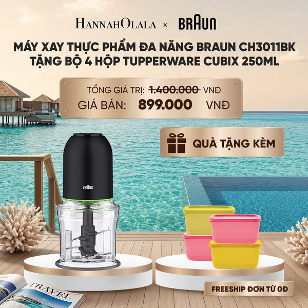  MÁY XAY THỰC PHẨM ĐA NĂNG BRAUN CH3011BK TẶNG BỘ 4 HỘP TUPPERWARE TRỮ KHÔ VÀ MÁT CUBIX 250ML_ D1458 