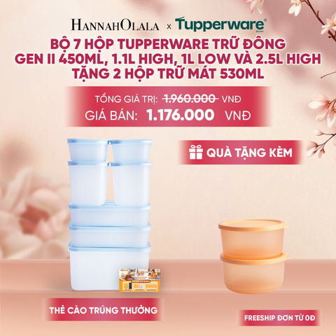  BỘ 7 HỘP ĐỰNG THỰC PHẨM TUPPERWARE TRỮ ĐÔNG GEN II 450ML, 1.1L HIGH, 1L LOW VÀ 2.5L HIGH TẶNG 2 HỘP TRỮ MÁT - DEAL 55 - A935 