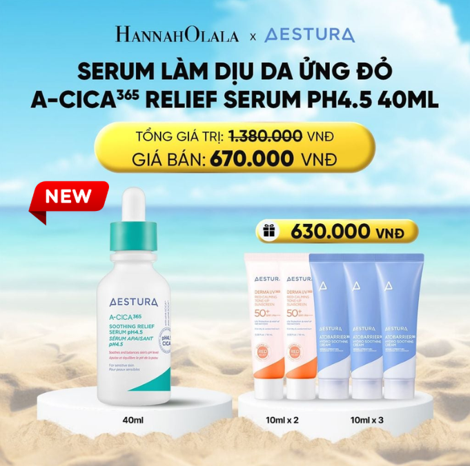 A1846_deal 6: [phiên bản cải tiến] dưỡng chất rau má làm dịu, mờ thâm và phục hồi da khô/mụn/nhạy cảm aestura a-cica365 blemish relief serum 40ml