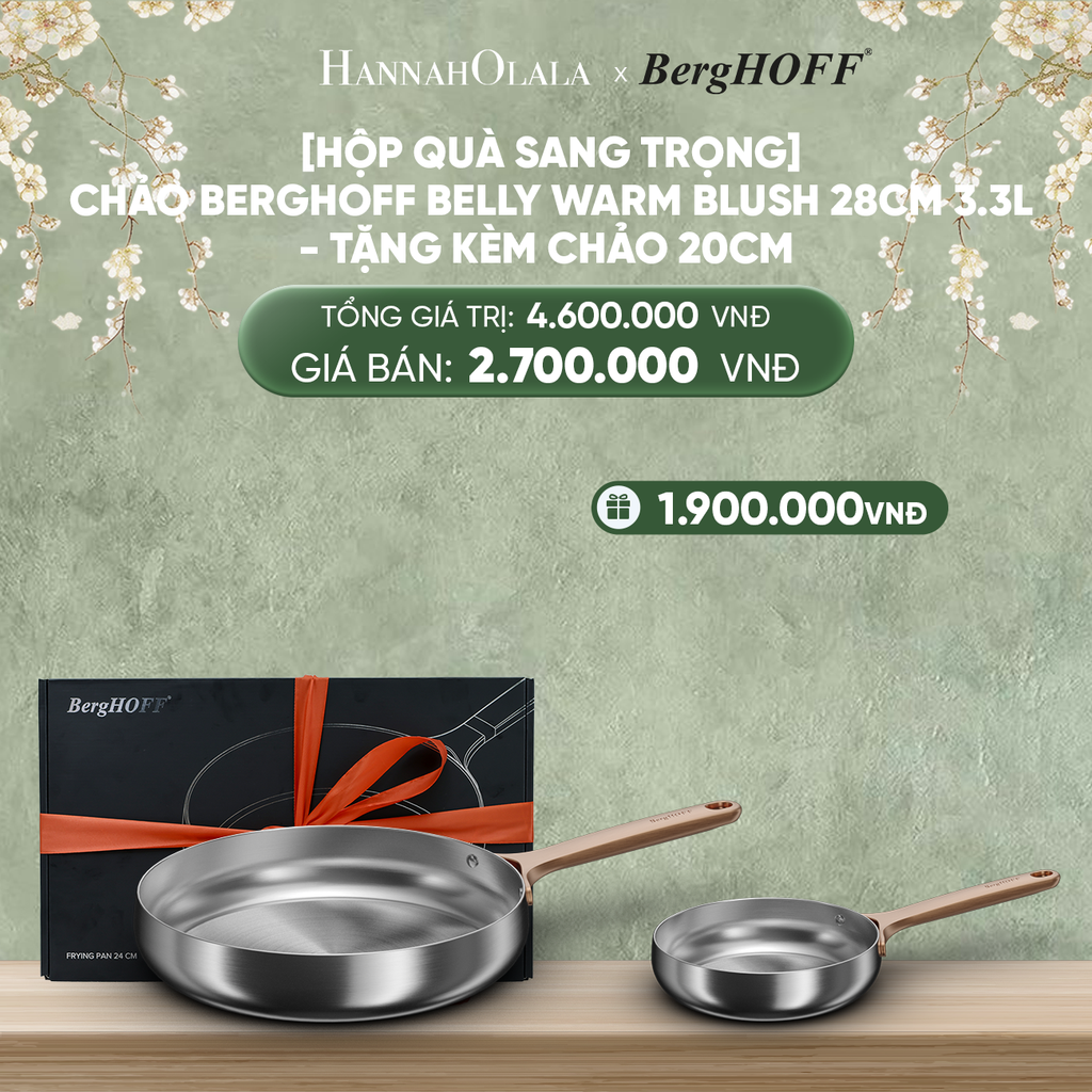  DEAL 7: [HỘP QUÀ SANG TRỌNG] CHẢO BERGHOFF BELLY WARM BLUSH 24CM 2.3L/28CM 3.3L - TẶNG KÈM CHẢO 20CM 