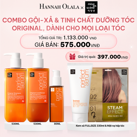  E491_DEAL 2: COMBO GỘI XẢ 530ML VÀ TINH CHẤT 80ML MISE EN SCENE PERFECT SERUM ORIGINAL DƯỠNG TÓC MỀM MƯỢT, HỖ TRỢ PHỤC HỒI TÓC HƯ TỔN 