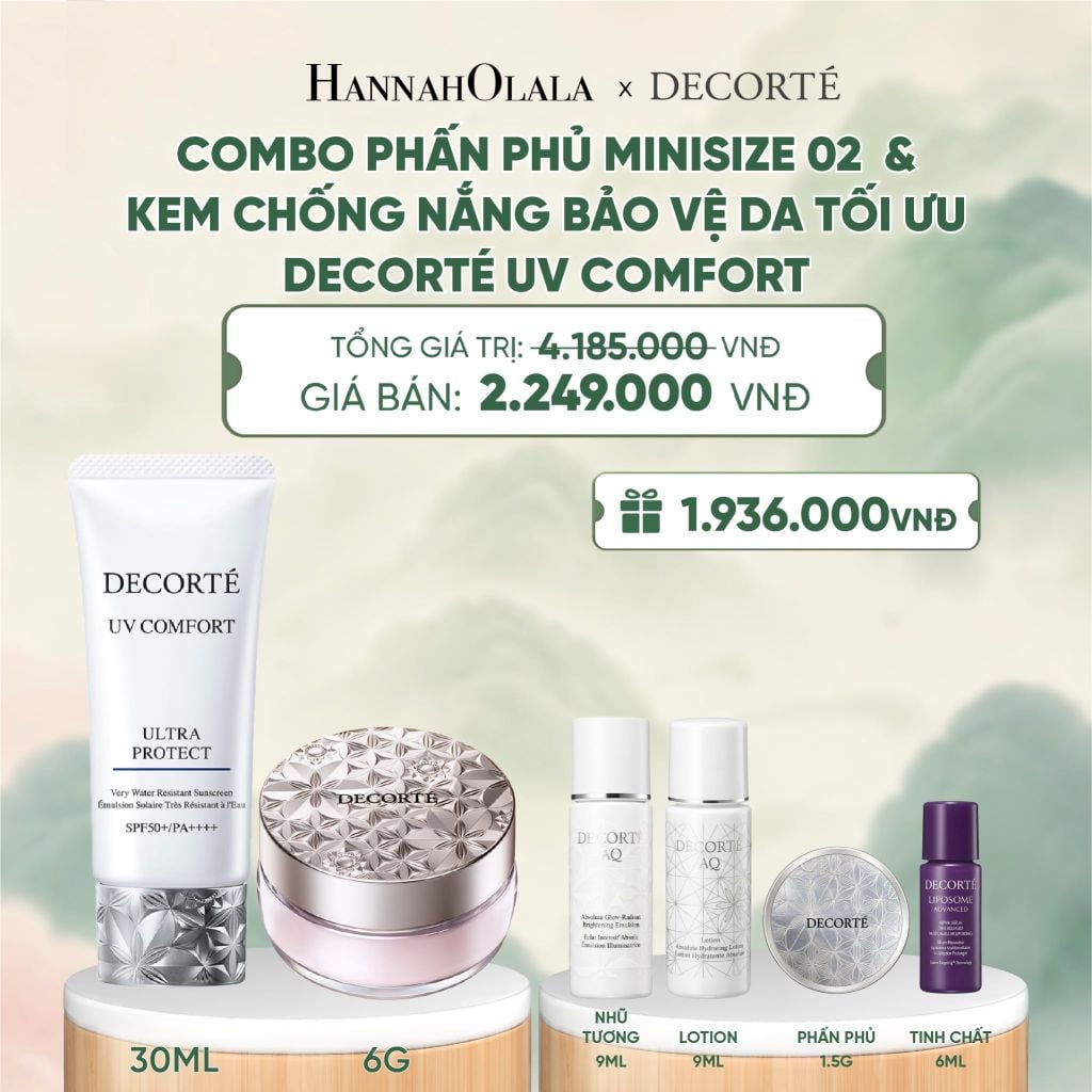  COMBO PHẤN PHỦ MINISIZE 02 - TÍM LILAC TRONG & KEM CHỐNG NẮNG DECORTÉ UV COMFORT 30ML - A48 