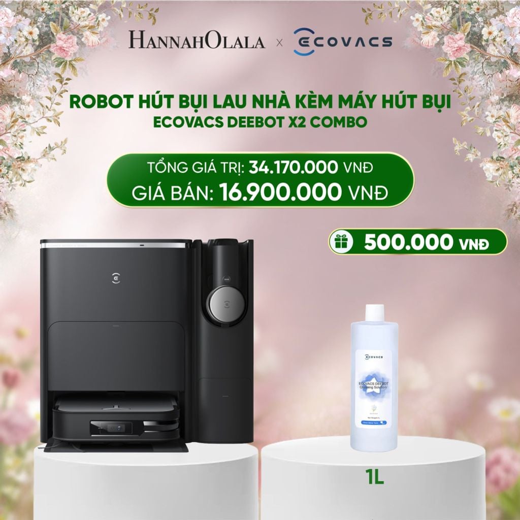  DEAL 10 (COMBO 2 TRONG 1): ROBOT HÚT BỤI LAU NHÀ KÈM MÁY HÚT BỤI CẦM TAY ECOVACS DEEBOT X2 COMBO 