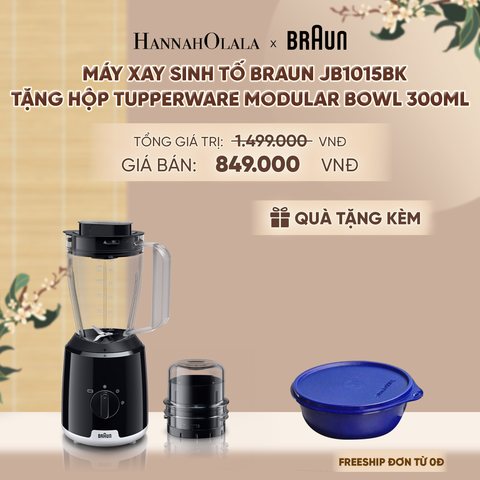  MÁY XAY SINH TỐ BRAUN JB1015BK (TẶNG HỘP ĐỰNG THỰC PHẨM TUPPERWARE TRỮ KHÔ VÀ MÁT MODULAR BOWL 300ML) - DEAL 5 - A1527 