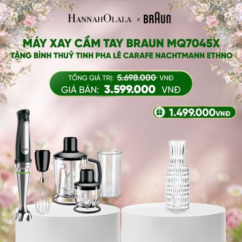  E1379_DEAL 20 : MÁY XAY CẦM TAY BRAUN MQ7045X - TẶNG BÌNH THUỶ TINH PHA LÊ CARAFE NACHTMANN ETHNO 
