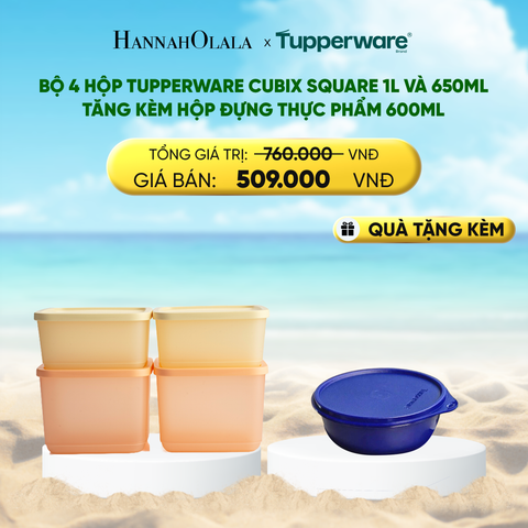  DEAL 30 : BỘ 4 HỘP TUPPERWARE TRỮ KHÔ VÀ MÁT CUBIX SQUARE 1L VÀ 650ML - TẶNG KÈM HỘP ĐỰNG THỰC PHẨM 600ML 