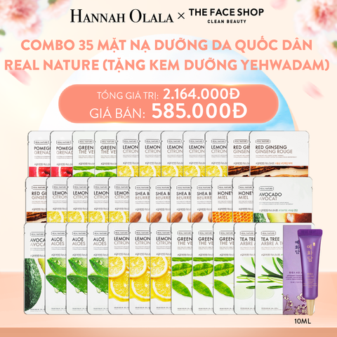  A876_DEAL 1: COMBO 35 MẶT NẠ DƯỠNG DA QUỐC DÂN REAL NATURE (TẶNG KEM DƯỠNG TRẺ HÓA DA YEHWADAM) 