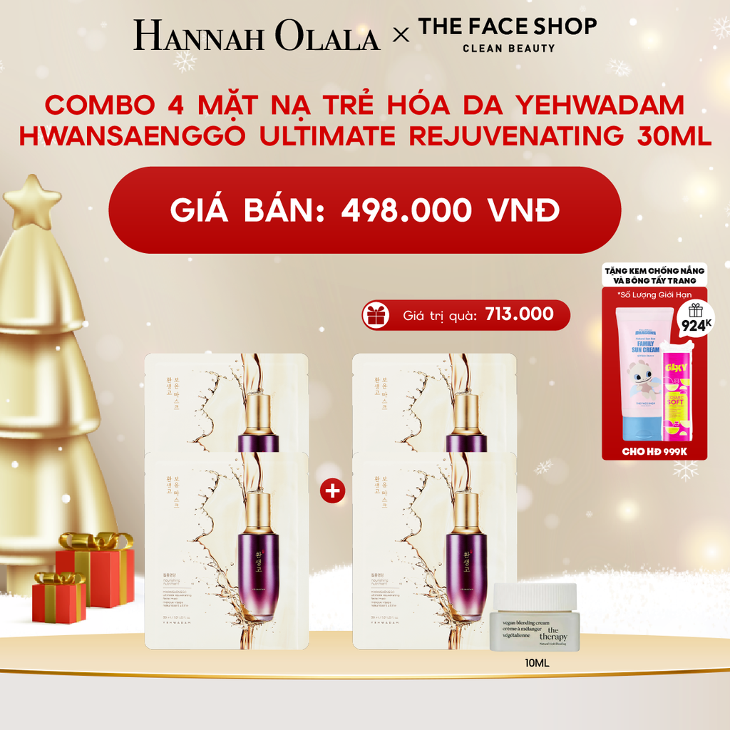  A249_DEAL 11: COMBO 4 MẶT NẠ TRẺ HÓA DA YEHWADAM HWANSAENGGO ULTIMATE REJUVENATING 30ML 