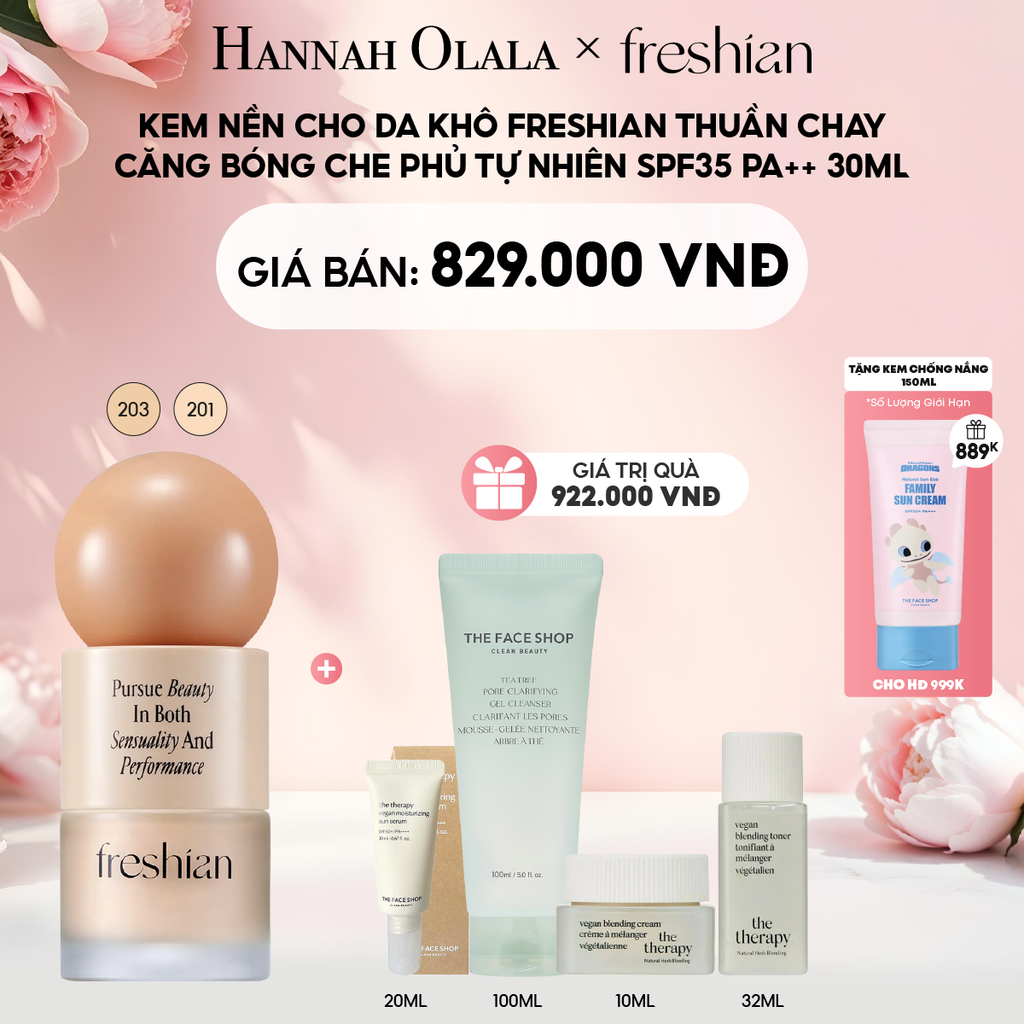  E994: DEAL 2: KEM NỀN CHO DA KHÔ FRESHIAN THUẦN CHAY CĂNG BÓNG CHE PHỦ TỰ NHIÊN SPF35 PA++ 30ML 