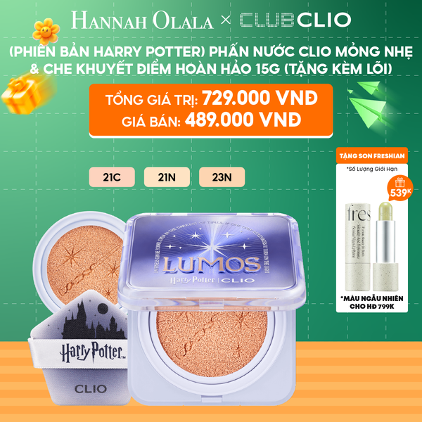  C38_DEAL 1: (PHIÊN BẢN HARRY POTTER) PHẤN NƯỚC CLIO MỎNG NHẸ & CHE KHUYẾT ĐIỂM HOÀN HẢO 15G (TẶNG KÈM LÕI) 