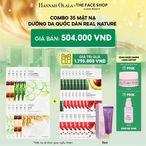  E99_DEAL 1: COMBO 35 MẶT NẠ DƯỠNG DA QUỐC DÂN REAL NATURE CHO MỌI LOẠI DA 
