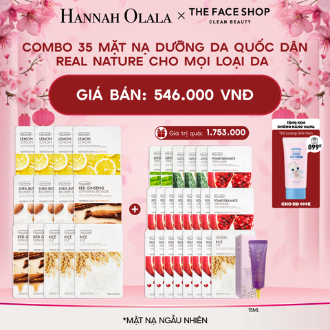  DEAL 1: COMBO 35 MẶT NẠ DƯỠNG DA QUỐC DÂN REAL NATURE CHO MỌI LOẠI DA 