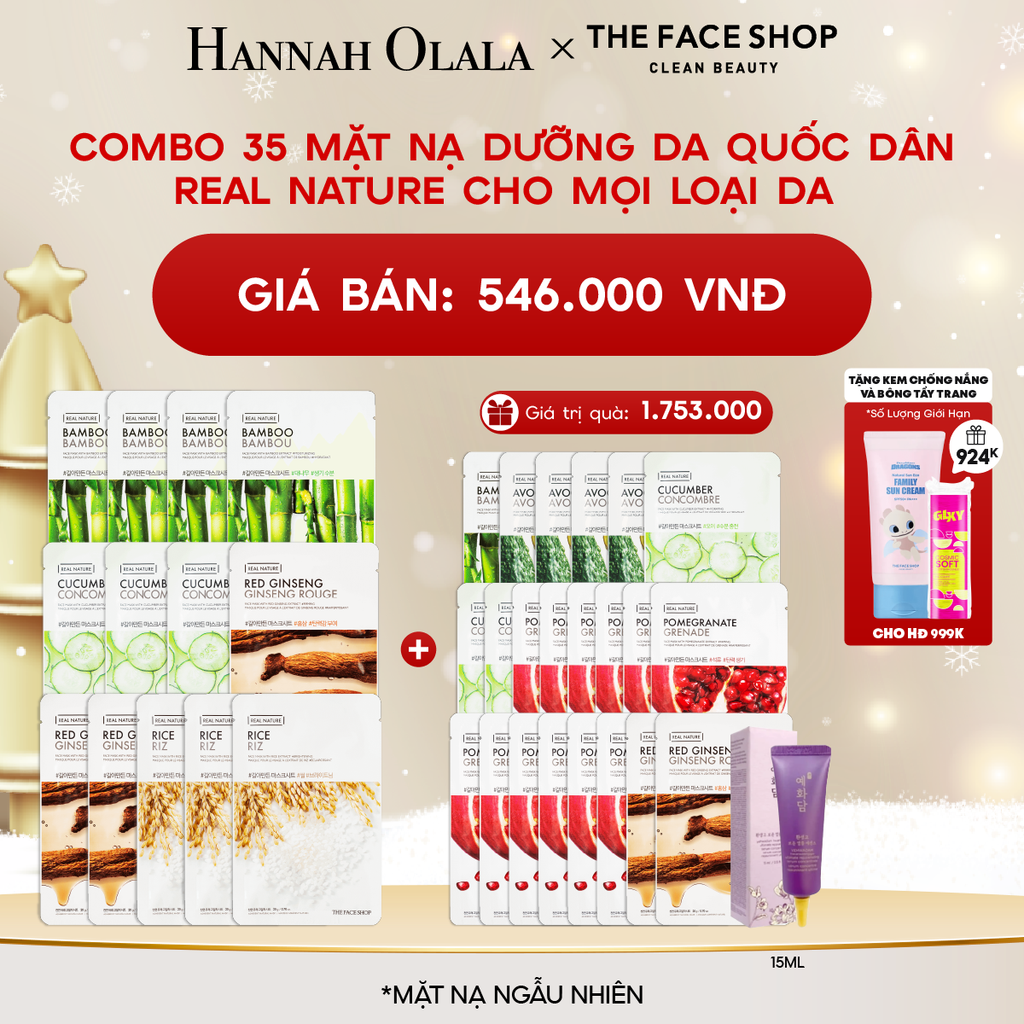  A880_DEAL 1: COMBO 35 MẶT NẠ DƯỠNG DA QUỐC DÂN REAL NATURE CHO MỌI LOẠI DA 