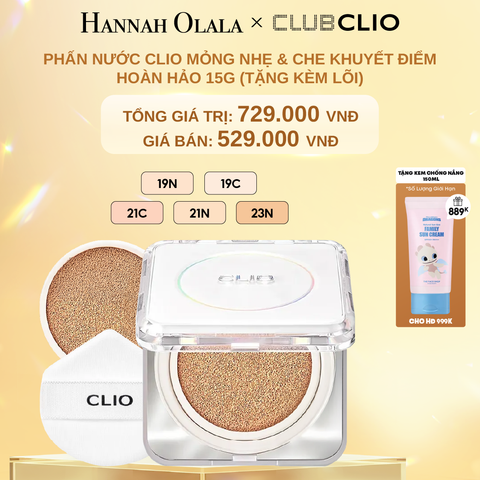 DEAL 3: PHẤN NƯỚC CLIO MỎNG NHẸ & CHE KHUYẾT ĐIỂM HOÀN HẢO 15G (TẶNG KÈM LÕI) 