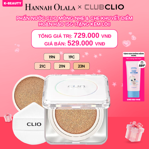  DEAL 3: PHẤN NƯỚC CLIO MỎNG NHẸ & CHE KHUYẾT ĐIỂM HOÀN HẢO 15G (TẶNG KÈM LÕI) 