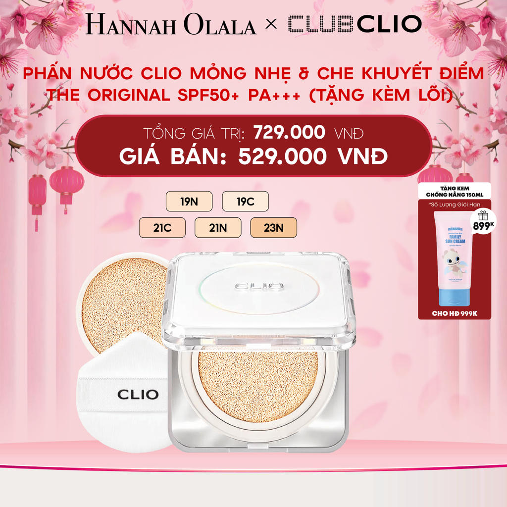  DEAL 2: PHẤN NƯỚC CLIO MỎNG NHẸ & CHE KHUYẾT ĐIỂM THE ORIGINAL SPF50+ PA+++ (TẶNG KÈM LÕI) 