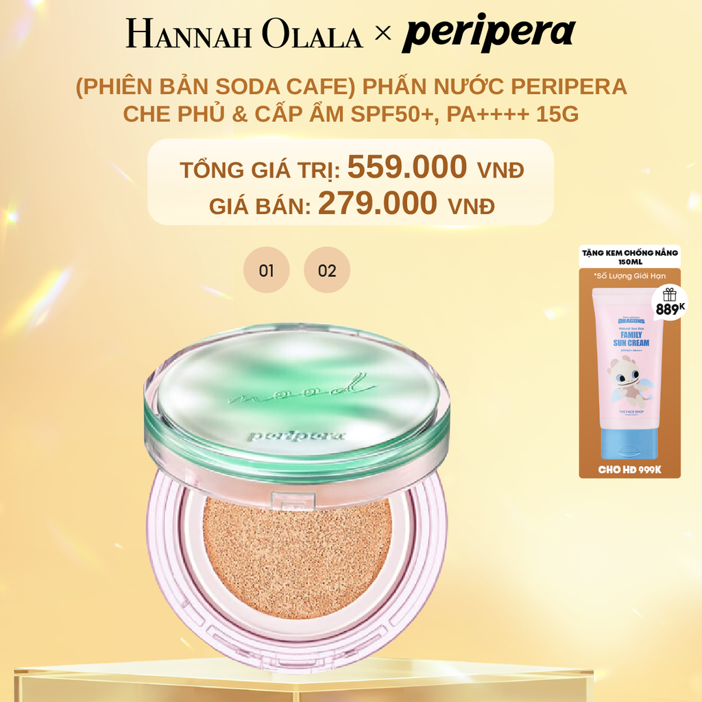 DEAL 1: (PHIÊN BẢN SODA CAFE) PHẤN NƯỚC PERIPERA CHE PHỦ & CẤP ẨM MOOD FIT COVER CUSHION 15G 