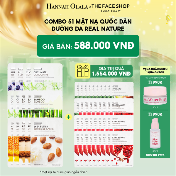  E109_DEAL 2: COMBO 51 MẶT NẠ QUỐC DÂN DƯỠNG DA HÀNG NGÀY THE FACE SHOP REAL NATURE 