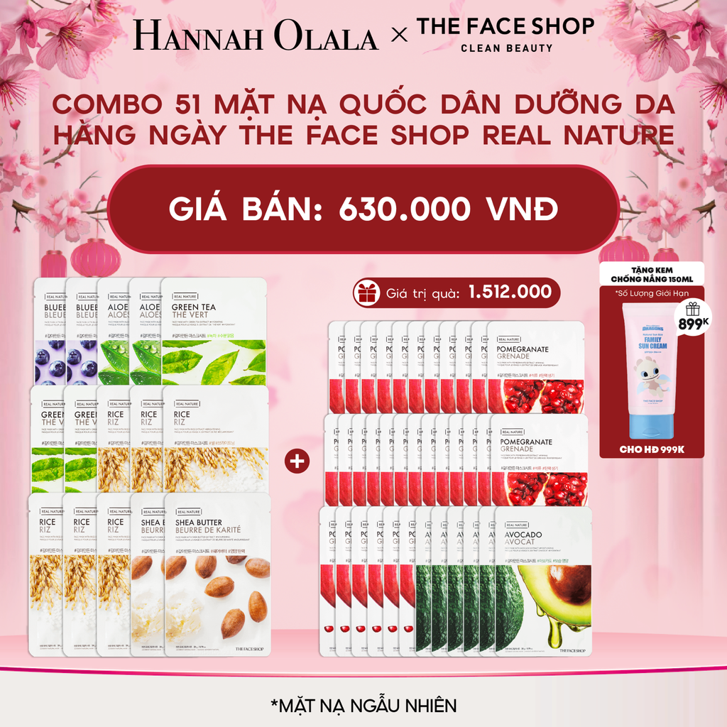  DEAL 2: COMBO 51 MẶT NẠ QUỐC DÂN DƯỠNG DA HÀNG NGÀY THE FACE SHOP REAL NATURE 