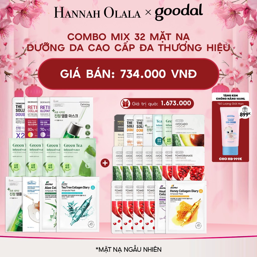  DEAL 1: COMBO MIX 32 MẶT NẠ CAO DƯỠNG DA CAO CẤP ĐA THƯƠNG HIỆU 