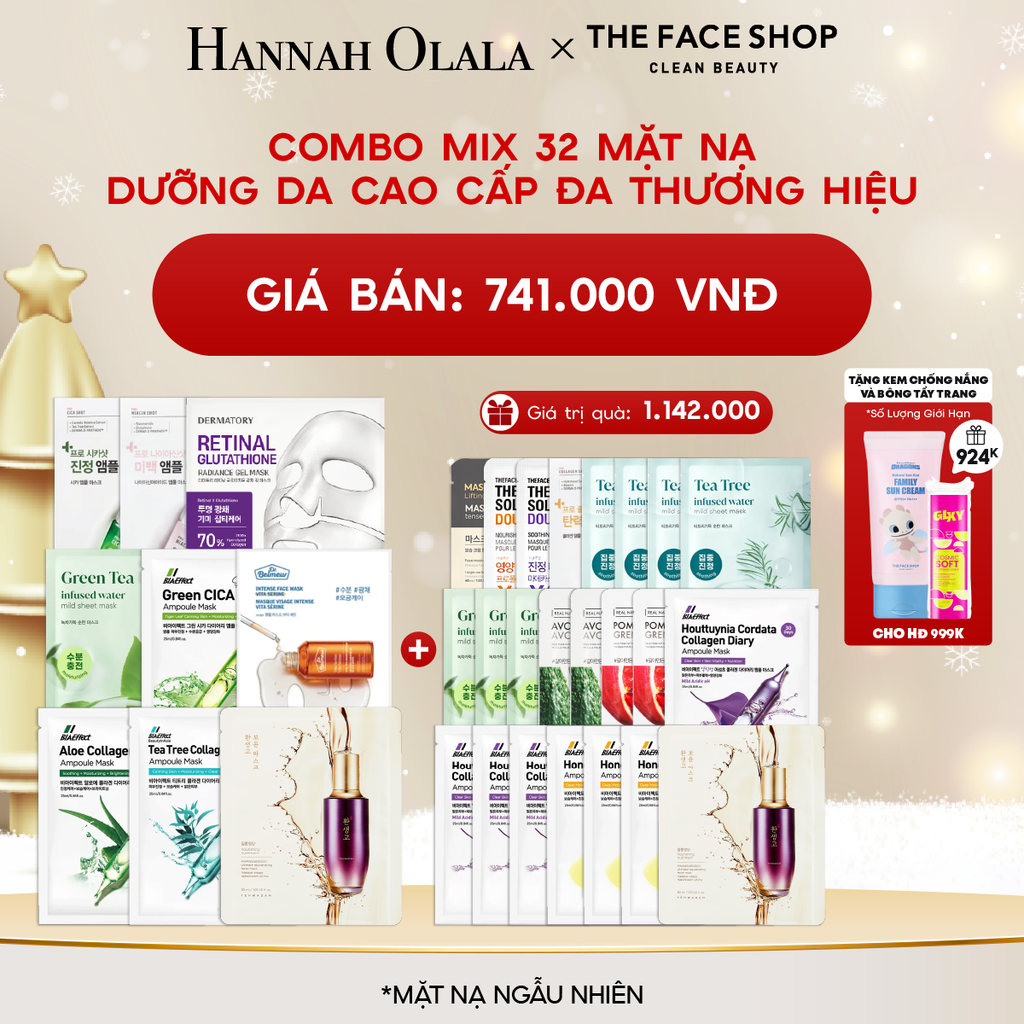  A252_DEAL 3: COMBO MIX 32 MẶT NẠ CAO DƯỠNG DA CAO CẤP ĐA THƯƠNG HIỆU 