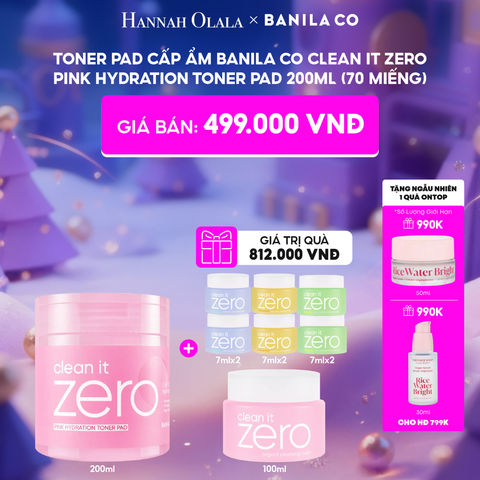  E25_DEAL 3: TONER PAD CẤP ẨM BANILA CO CLEAN IT ZERO PINK HYDRATION TONER PAD 200ML (70 MIẾNG) 