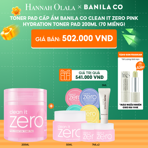  C37_DEAL 3: TONER PAD CẤP ẨM BANILA CO CLEAN IT ZERO PINK HYDRATION TONER PAD 200ML (70 MIẾNG) 