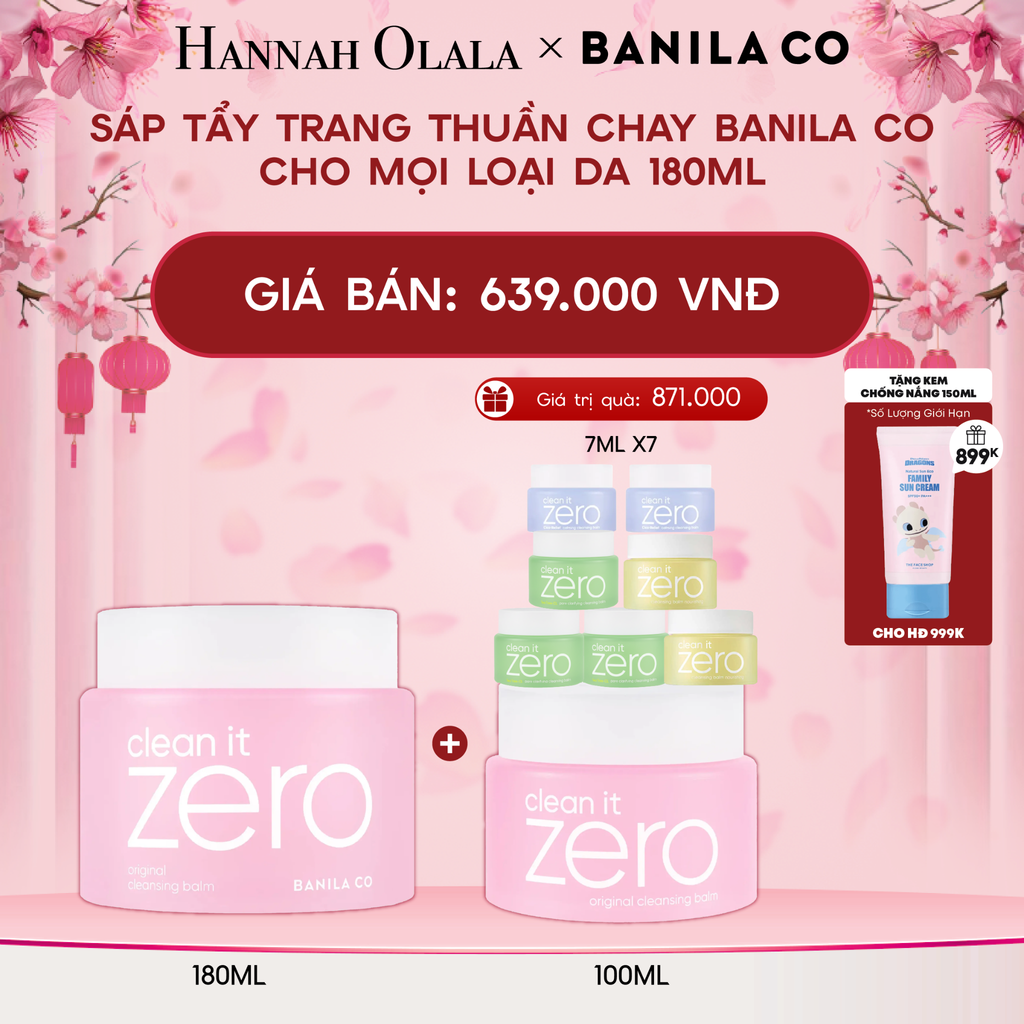  DEAL 1: SÁP TẨY TRANG THUẦN CHAY BANILA CO CHO MỌI LOẠI DA 180ML 